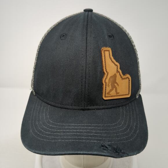 Idaho Bigfoot Leather Patched Snapback Trucker Hat Black OS Arcadian Outfitters - Picture 2 of 9